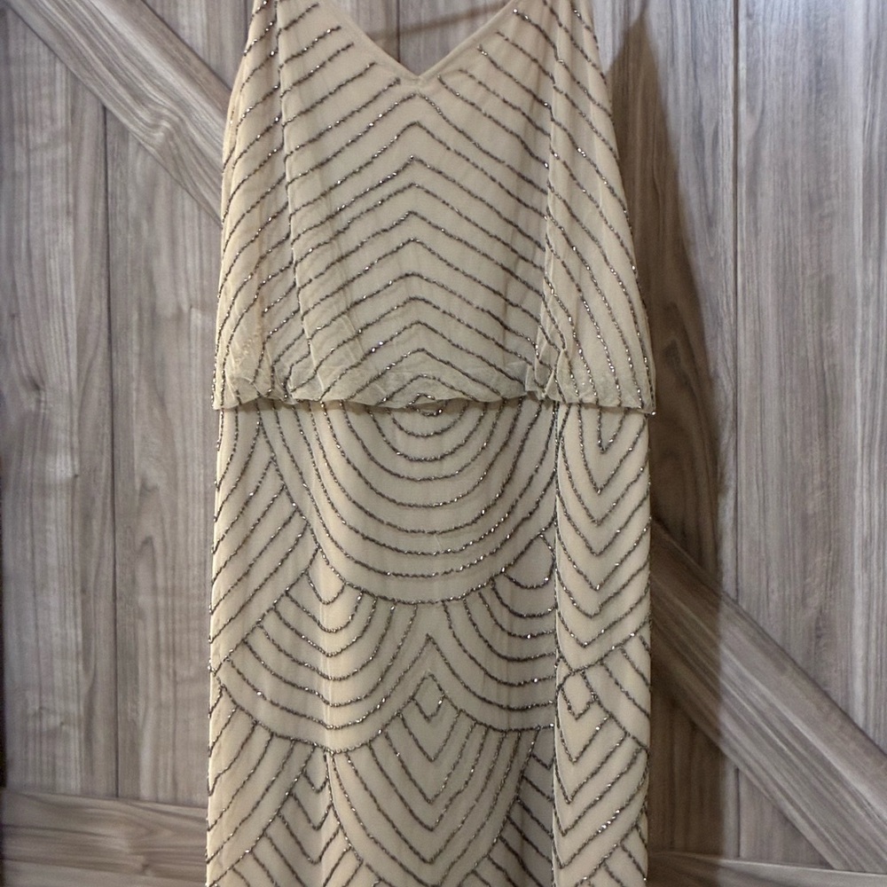 NWT BEADED Charlie Paige Cream and Silver Cocktail Party Dress